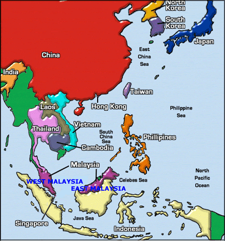 South East Asia Map, location of Malaysia